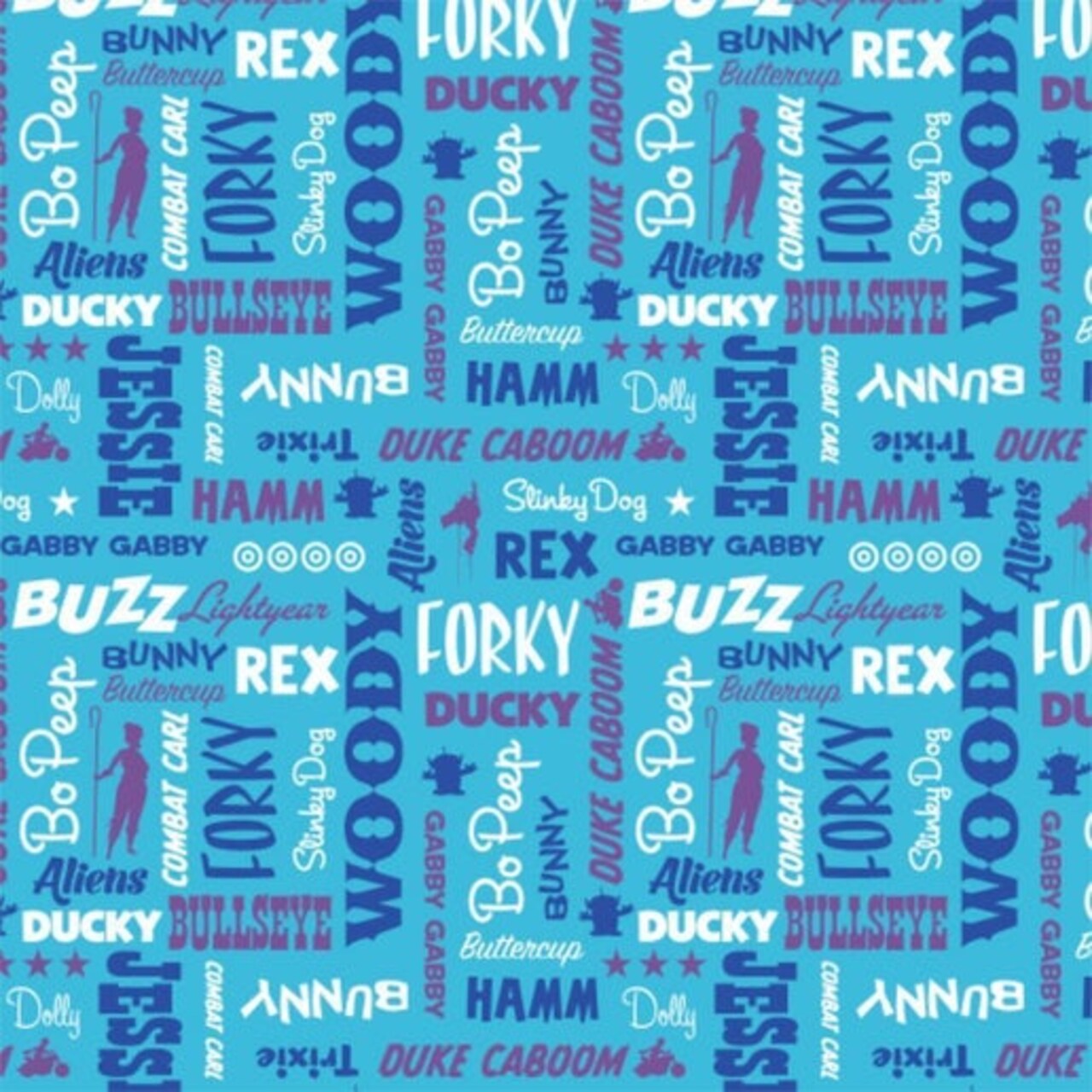 Licensed Disney Prints - Toy Story 4 Collection - Toy Names Blue Cotton Fabric by the Yard